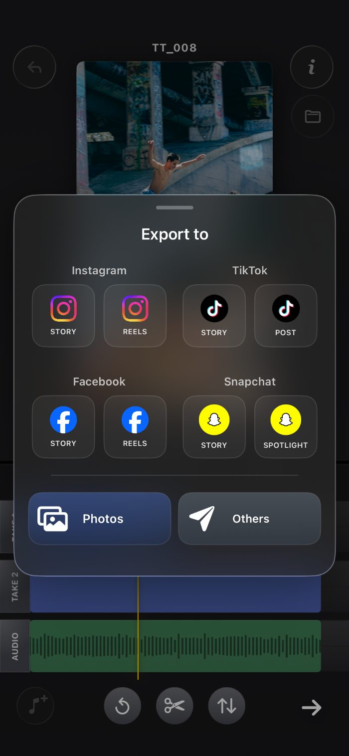TwoTakes exporting to social apps